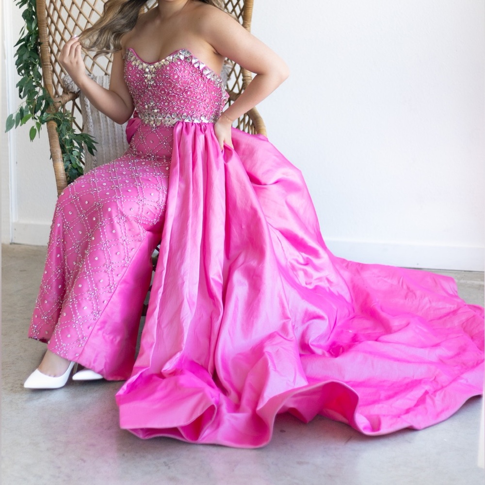 Pink pageant gown with overskirt